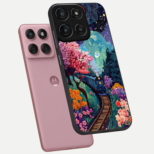  Celestial Train Journey phone case For Moto Edge 60 Fusion showing premium glass back cover with detailed artwork