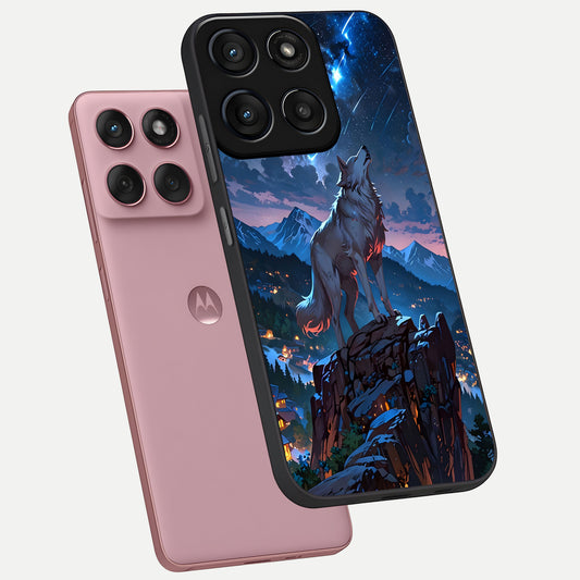  Celestial Wolf Howl phone case For Moto Edge 60 Fusion showing premium glass back cover with detailed artwork
