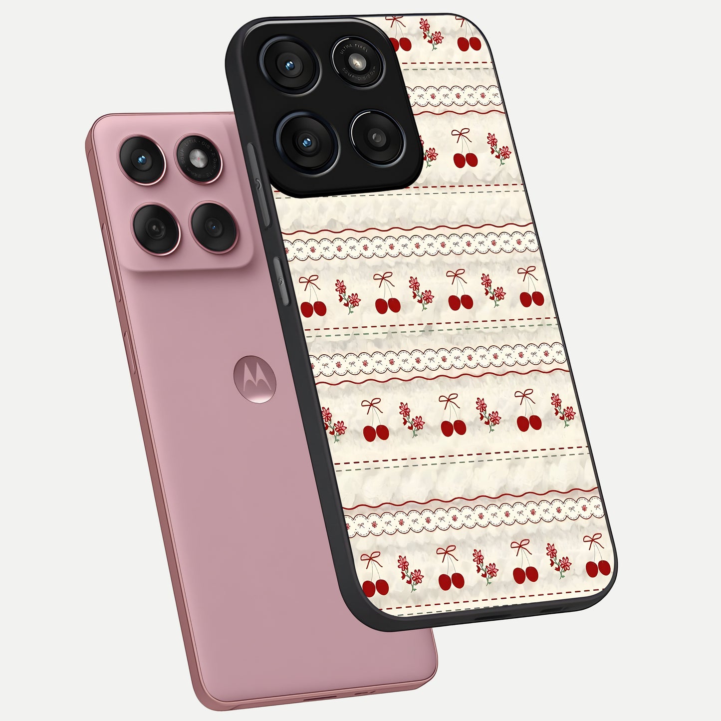  Cherry Bloom Charm phone case For Moto Edge 60 Fusion showing premium glass back cover with detailed artwork