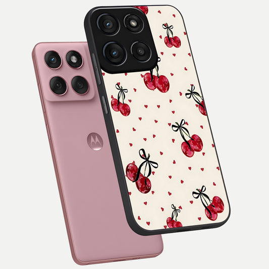  Cherry Heart Bow phone case For Moto Edge 60 Fusion showing premium glass back cover with detailed artwork
