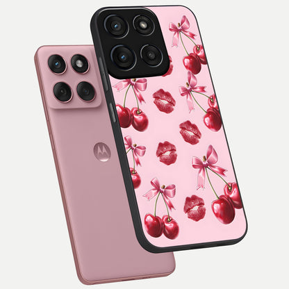  Cherry With Lips phone case For Moto Edge 60 Fusion showing premium glass back cover with detailed artwork