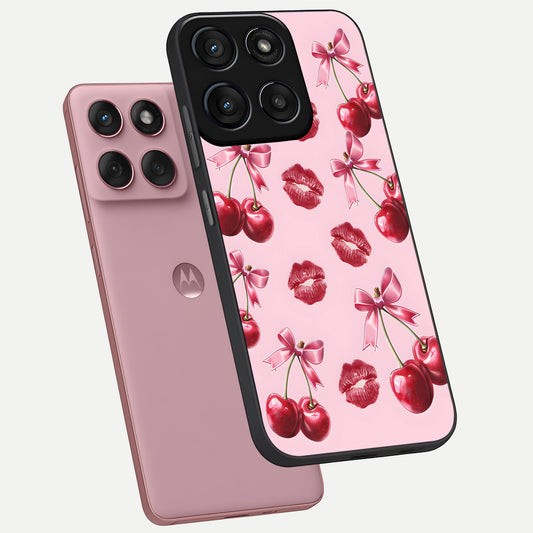 Cherry With Lips phone case For Moto Edge 60 Fusion showing premium glass back cover with detailed artwork