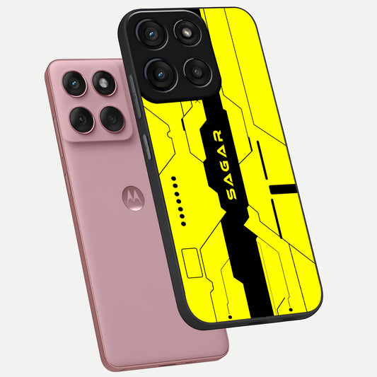  Circuit CYBERPUNK Custom Name phone case For Moto Edge 60 Fusion showing premium glass back cover with detailed artwork