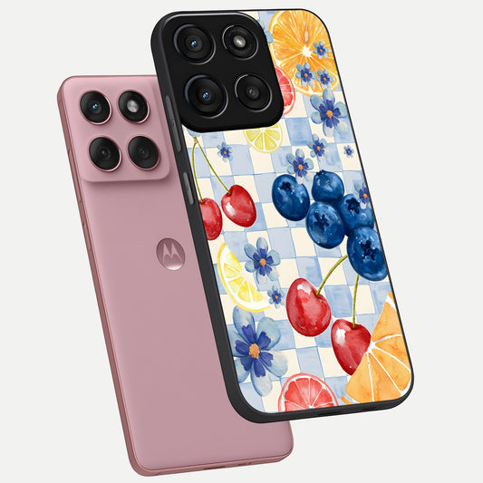  Citrus Bloom Joy phone case For Moto Edge 60 Fusion showing premium glass back cover with detailed artwork