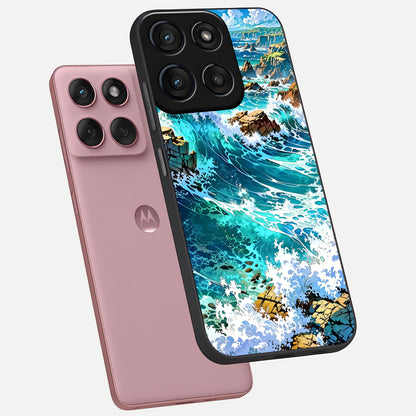  Coastal Blue Waves phone case For Moto Edge 60 Fusion showing premium glass back cover with detailed artwork