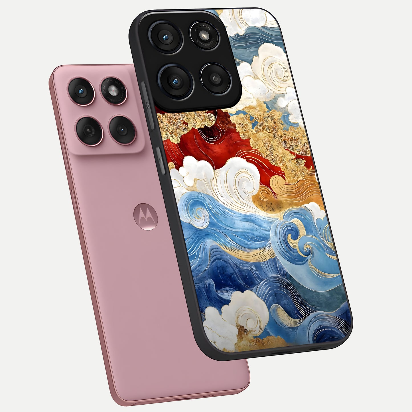  Colored Waves phone case For Moto Edge 60 Fusion showing premium glass back cover with detailed artwork