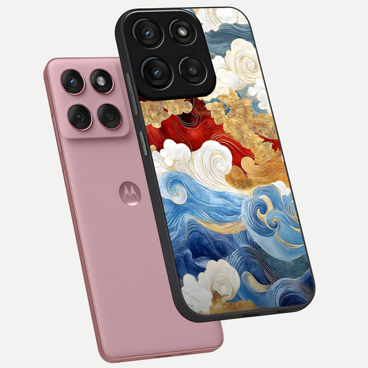  Colored Waves phone case For Moto Edge 60 Fusion showing premium glass back cover with detailed artwork