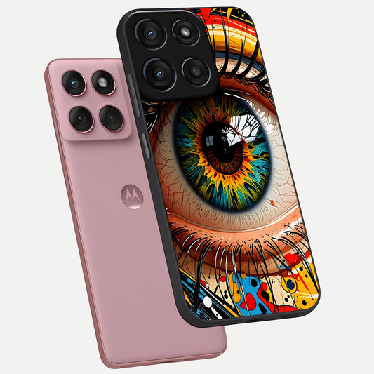  Colorful Eye phone case For Moto Edge 60 Fusion showing premium glass back cover with detailed artwork
