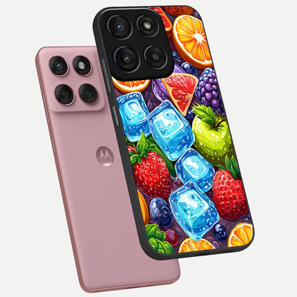  Colorful Fruits with Ice phone case For Moto Edge 60 Fusion showing premium glass back cover with detailed artwork