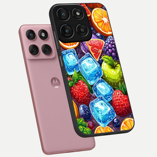  Colorful Fruits with Ice phone case For Moto Edge 60 Fusion showing premium glass back cover with detailed artwork