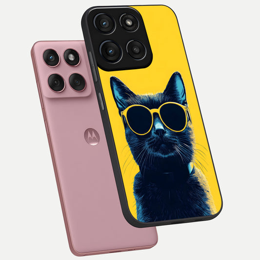  Cool Cat Vibes phone case For Moto Edge 60 Fusion showing premium glass back cover with detailed artwork