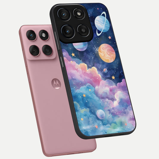  Cosmic Planet Dreams phone case For Moto Edge 60 Fusion showing premium glass back cover with detailed artwork