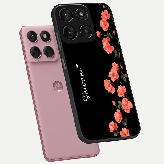  Crimson Bloom Grace Custom Name phone case For Moto Edge 60 Fusion showing premium glass back cover with detailed artwork