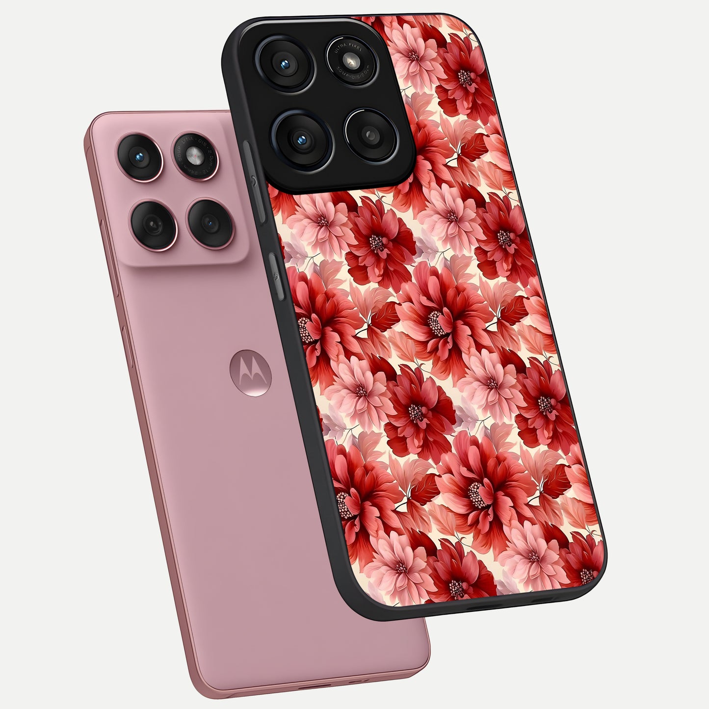  Crimson Love Petals phone case For Moto Edge 60 Fusion showing premium glass back cover with detailed artwork