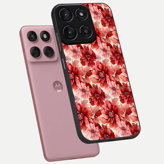  Crimson Love Petals phone case For Moto Edge 60 Fusion showing premium glass back cover with detailed artwork