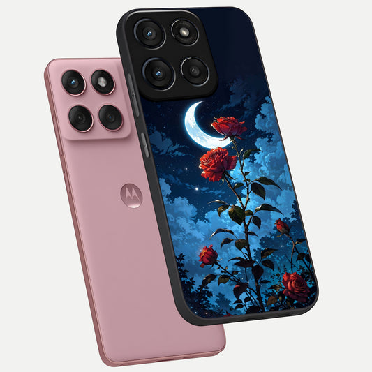  Crimson Rose Moon phone case For Moto Edge 60 Fusion showing premium glass back cover with detailed artwork