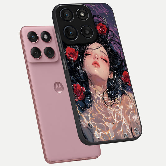  Crimson Rose Serenity phone case For Moto Edge 60 Fusion showing premium glass back cover with detailed artwork