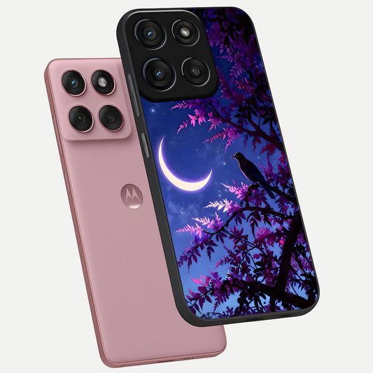  Crow And Moon Scenery phone case For Moto Edge 60 Fusion showing premium glass back cover with detailed artwork