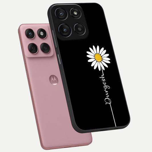  Custom Name White Flower phone case For Moto Edge 60 Fusion showing premium glass back cover with detailed artwork