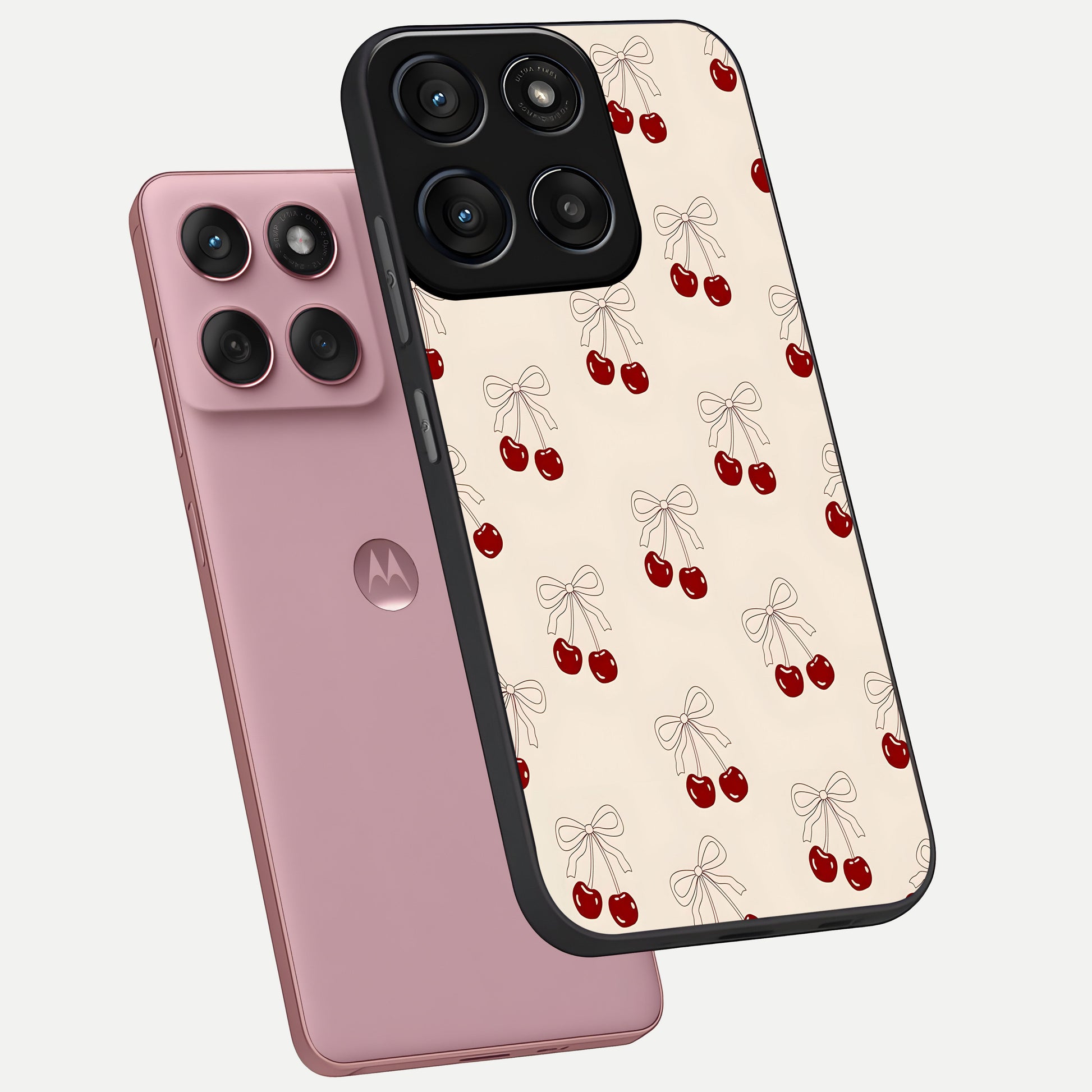  Cute Cherry Pattern phone case For Moto Edge 60 Fusion showing premium glass back cover with detailed artwork