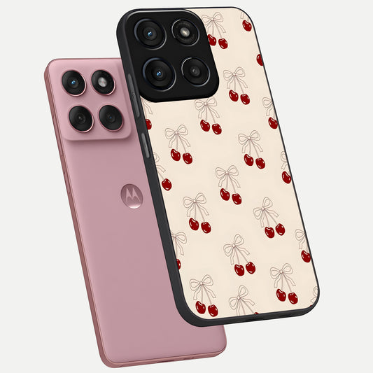  Cute Cherry Pattern phone case For Moto Edge 60 Fusion showing premium glass back cover with detailed artwork