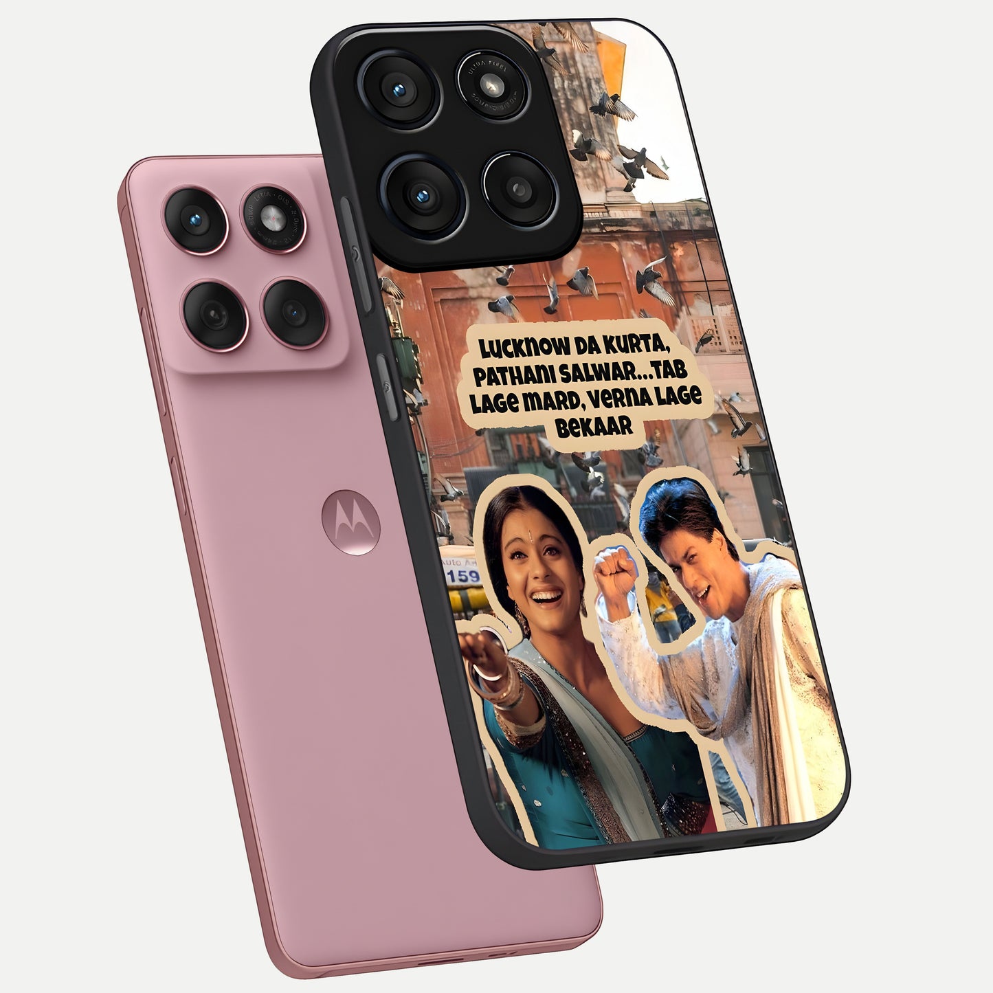  Desi Retro Vibes phone case For Moto Edge 60 Fusion showing premium glass back cover with detailed artwork