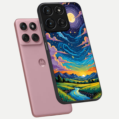  Dreamy Night Landscape phone case For Moto Edge 60 Fusion showing premium glass back cover with detailed artwork