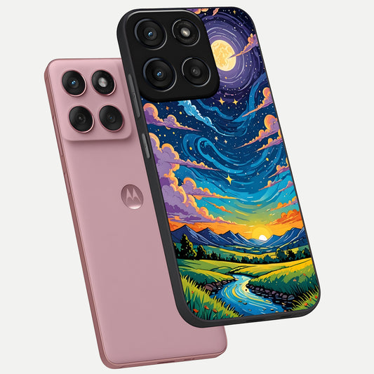  Dreamy Night Landscape phone case For Moto Edge 60 Fusion showing premium glass back cover with detailed artwork