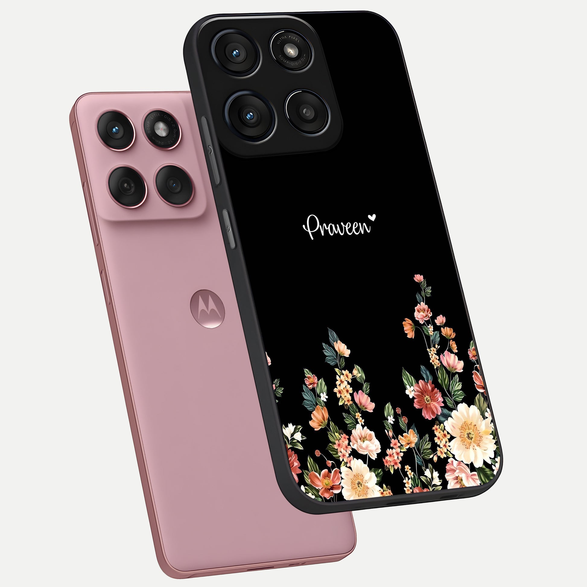  Floral Design Personalized Custom Name phone case For Moto Edge 60 Fusion showing premium glass back cover with detailed artwork