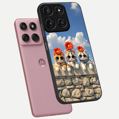  Floral Kitty Squad phone case For Moto Edge 60 Fusion showing premium glass back cover with detailed artwork