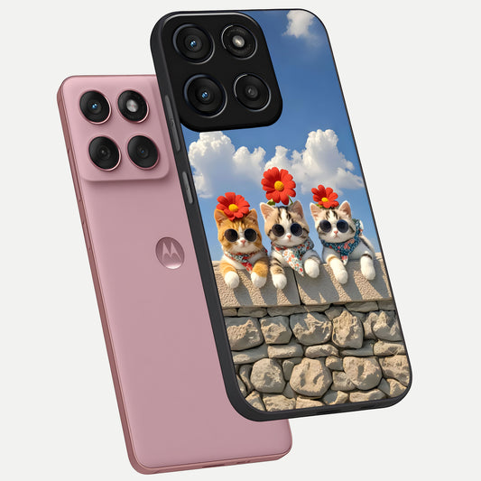  Floral Kitty Squad phone case For Moto Edge 60 Fusion showing premium glass back cover with detailed artwork