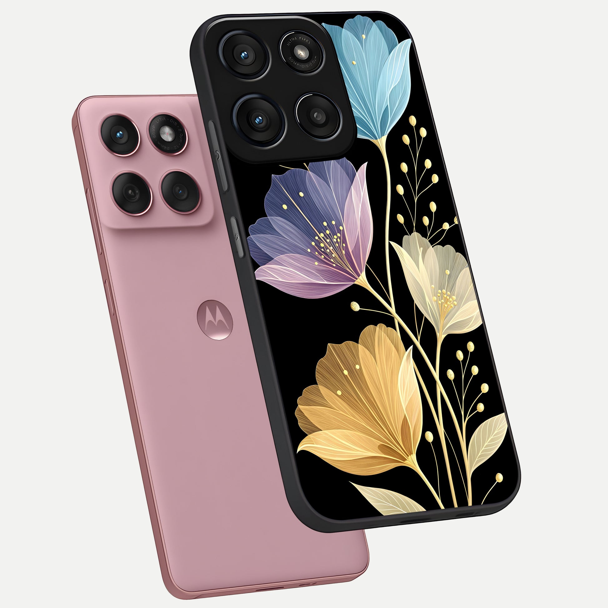  Flower Bloom Glow phone case For Moto Edge 60 Fusion showing premium glass back cover with detailed artwork