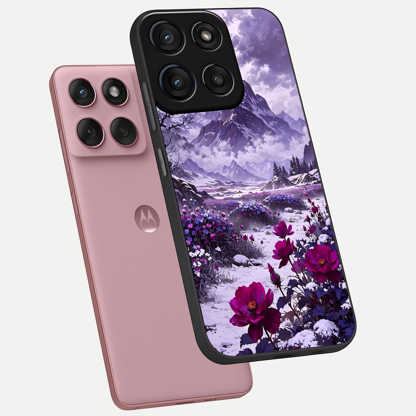  Flower Mountain View phone case For Moto Edge 60 Fusion showing premium glass back cover with detailed artwork