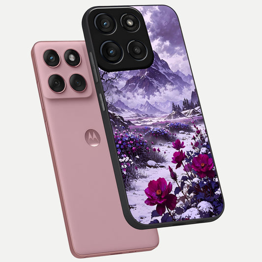  Flower Mountain View phone case For Moto Edge 60 Fusion showing premium glass back cover with detailed artwork