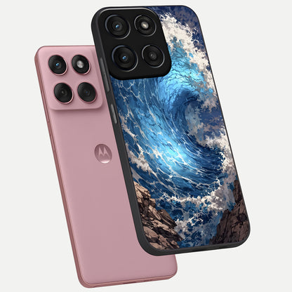  Giant Ocean Wave phone case For Moto Edge 60 Fusion showing premium glass back cover with detailed artwork