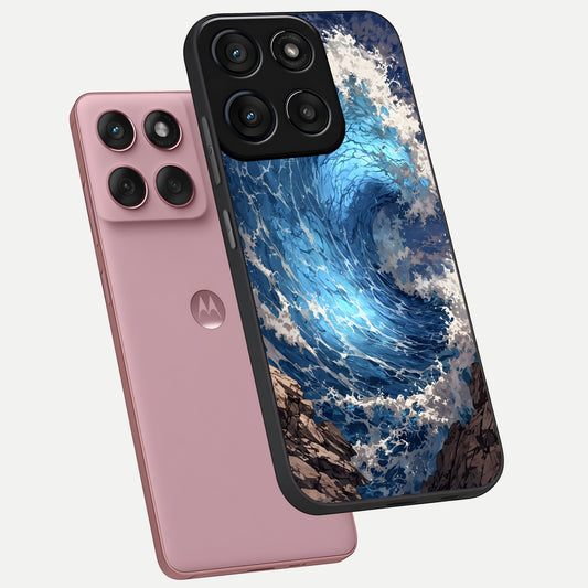  Giant Ocean Wave phone case For Moto Edge 60 Fusion showing premium glass back cover with detailed artwork