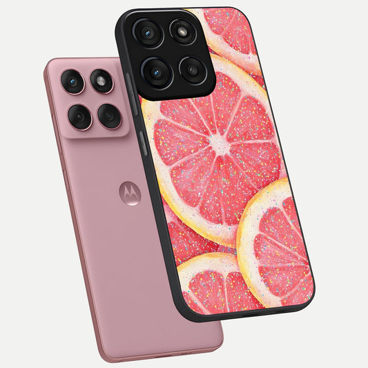  Glitter Grapefruit phone case For Moto Edge 60 Fusion showing premium glass back cover with detailed artwork