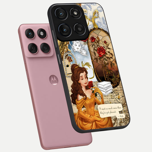  Golden Dream Belle phone case For Moto Edge 60 Fusion showing premium glass back cover with detailed artwork