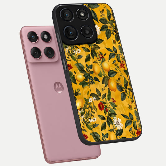  Golden Lemon Field phone case For Moto Edge 60 Fusion showing premium glass back cover with detailed artwork