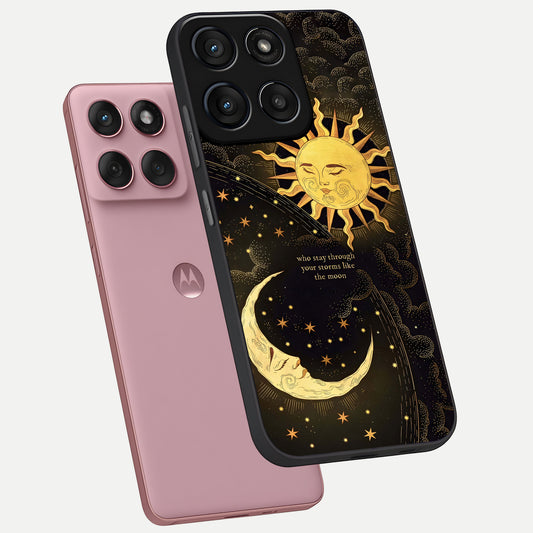  Golden Lunar Love phone case For Moto Edge 60 Fusion showing premium glass back cover with detailed artwork
