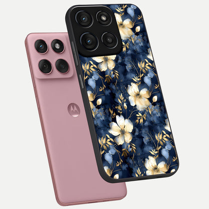  Golden Midnight Bloom phone case For Moto Edge 60 Fusion showing premium glass back cover with detailed artwork