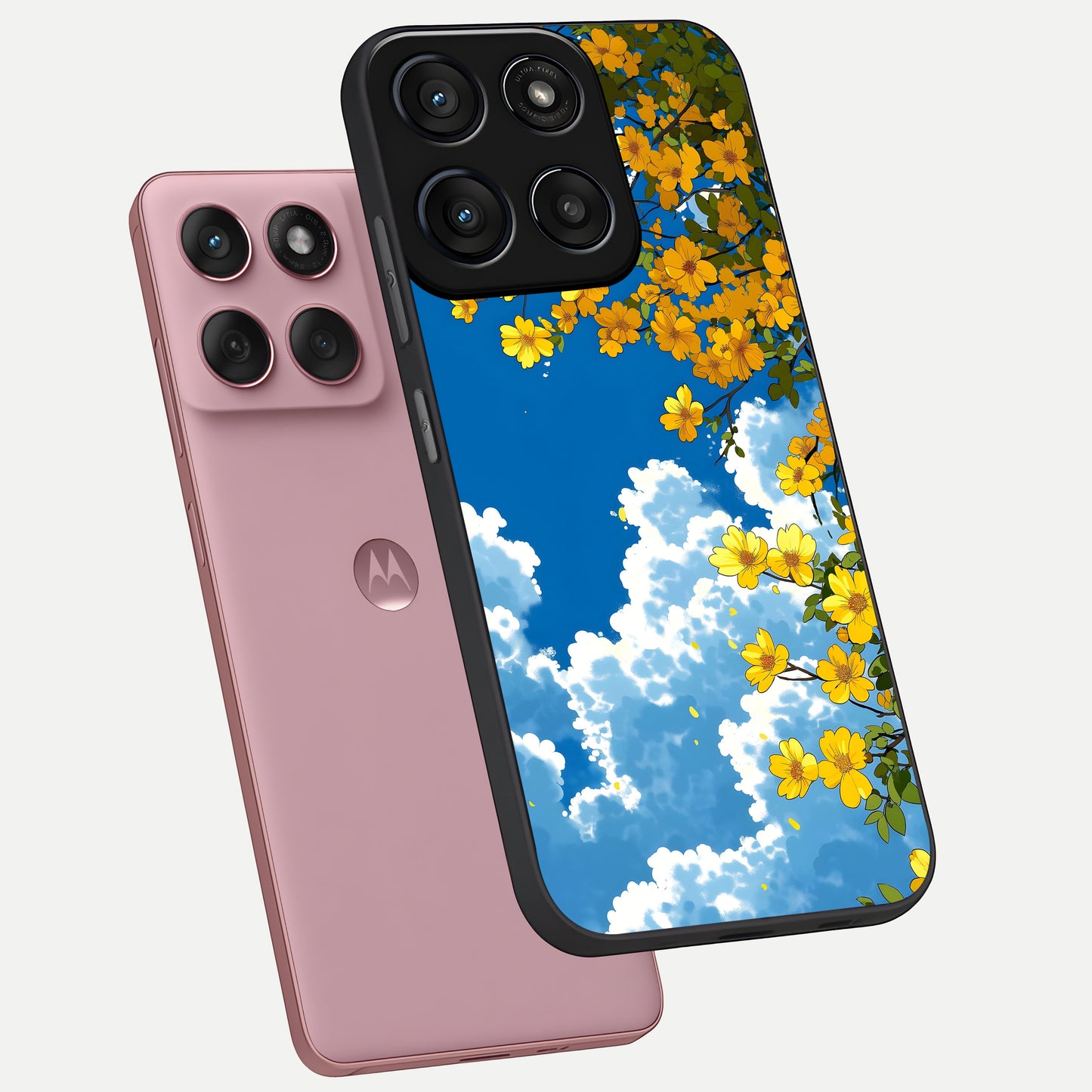  Golden Petal Sky phone case For Moto Edge 60 Fusion showing premium glass back cover with detailed artwork