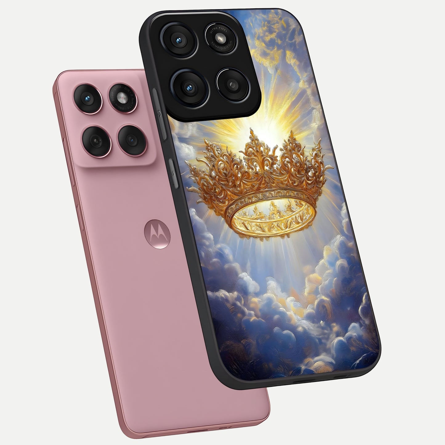  Heavenly Crown Light phone case For Moto Edge 60 Fusion showing premium glass back cover with detailed artwork