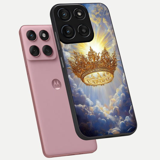  Heavenly Crown Light phone case For Moto Edge 60 Fusion showing premium glass back cover with detailed artwork