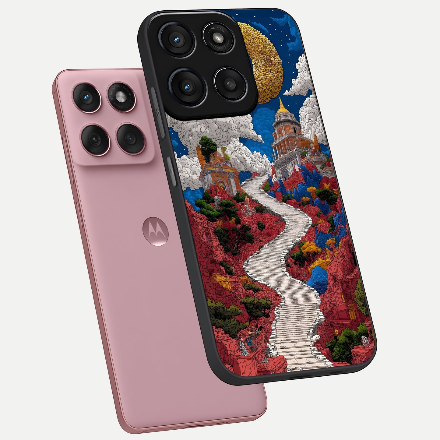  Heavenly Moon Path phone case For Moto Edge 60 Fusion showing premium glass back cover with detailed artwork