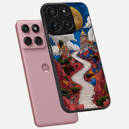  Heavenly Moon Path phone case For Moto Edge 60 Fusion showing premium glass back cover with detailed artwork