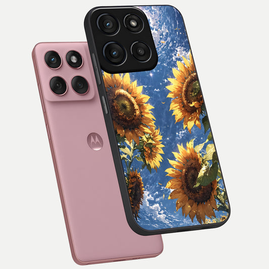  Heavenly Sunflower Rise phone case For Moto Edge 60 Fusion showing premium glass back cover with detailed artwork