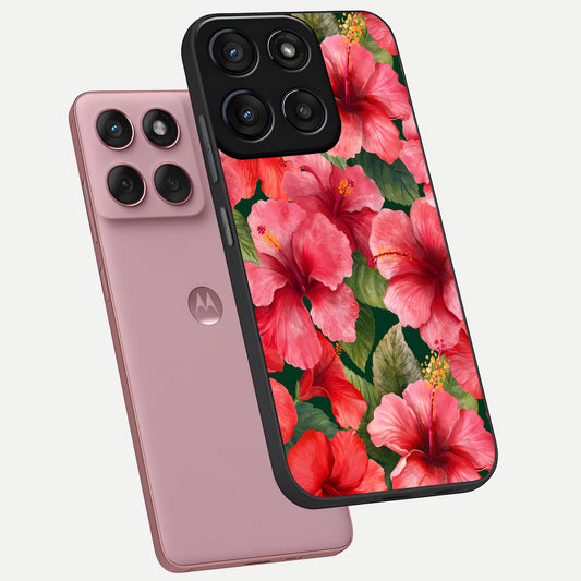  Hibiscus Pattern phone case For Moto Edge 60 Fusion showing premium glass back cover with detailed artwork