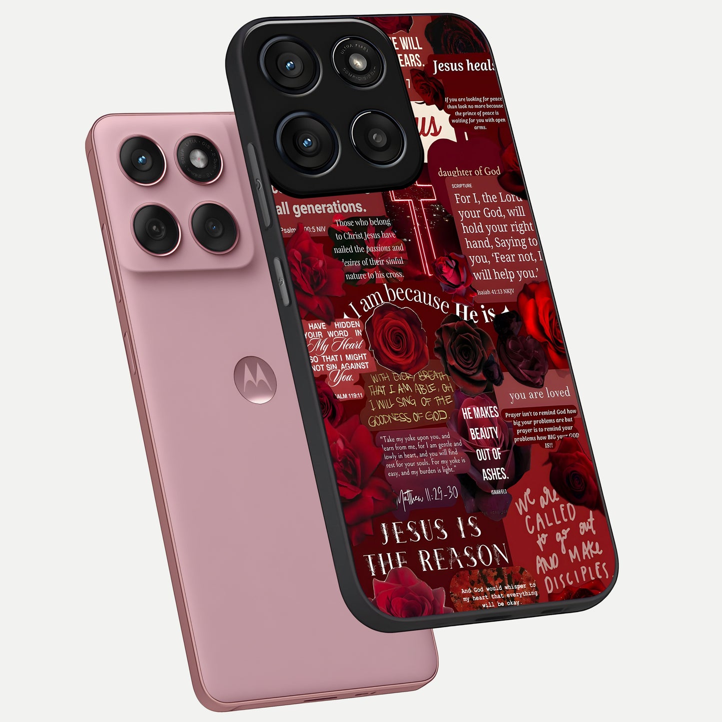  Jesus Love Heals phone case For Moto Edge 60 Fusion showing premium glass back cover with detailed artwork