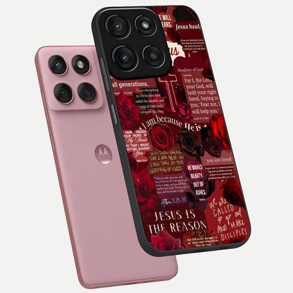  Jesus Love Heals phone case For Moto Edge 60 Fusion showing premium glass back cover with detailed artwork